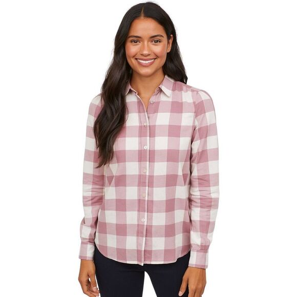NWT The Loft Mauve Checkered Long Sleeve Button Up Flannel Shirt - Picture 1 of 12